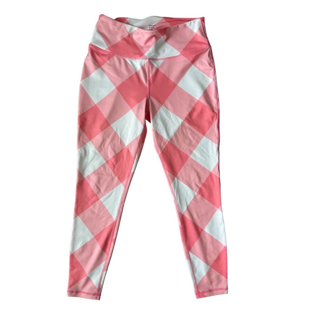 crown & ivy Pink and White Argyle Leggings